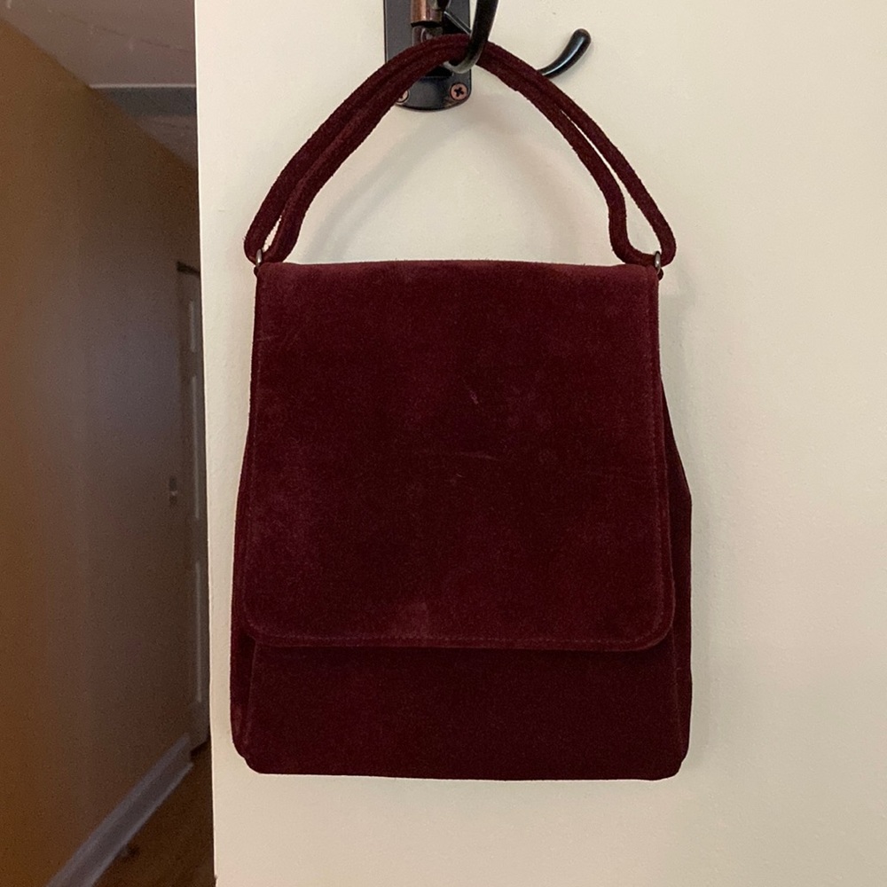 Deep crimson suede purse Banana Republic is just gently used, magnetic closure